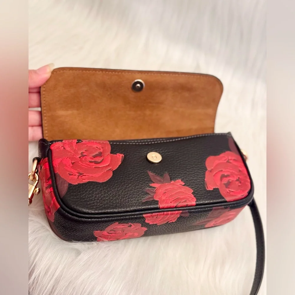 NWT Coach Floral Print Hailey Flap Crossbody Bag CCF74 in Black/Red - Picture 12 of 15